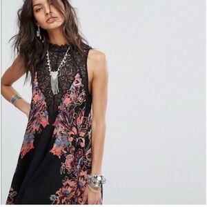 Free People Marsha Black Floral Lace Sleeveless Mini Dress Sz XS